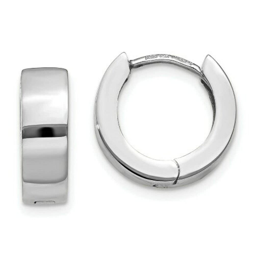 14K White Gold Hinged Hoop Earrings  4.5mm width