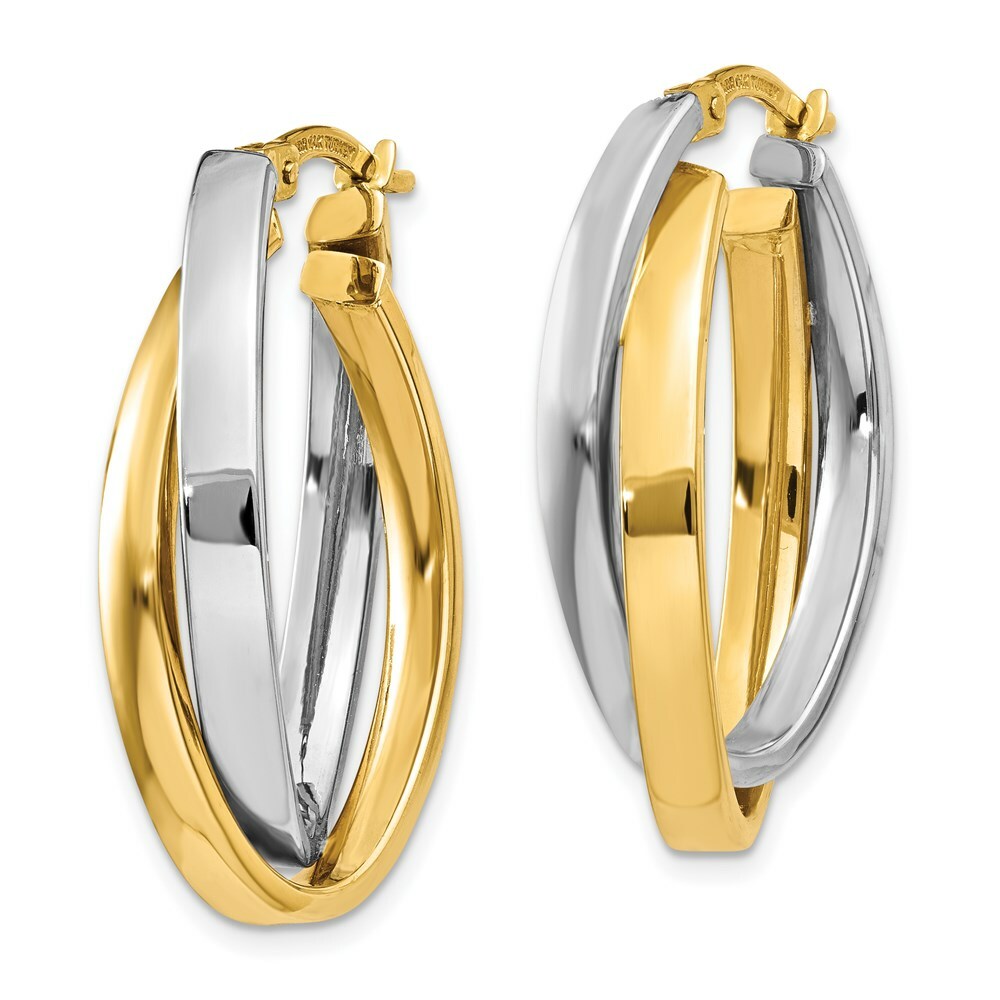 14K Two-tone Gold Oval Hoop Earrings  7mm width