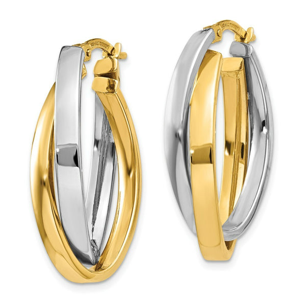 14K Two-tone Gold Oval Hoop Earrings  7mm width