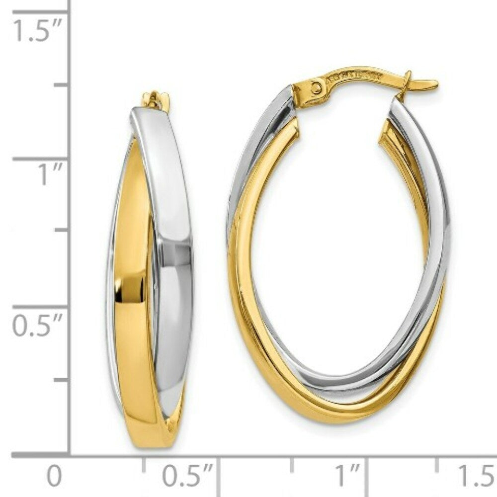 14K Two-tone Gold Oval Hoop Earrings  7mm width
