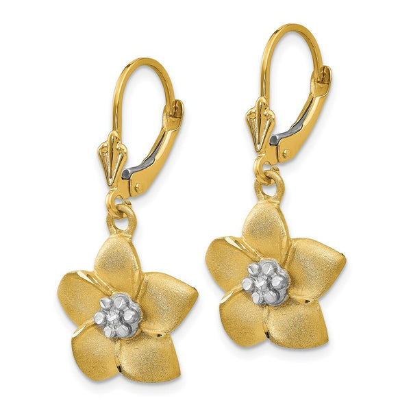 14K Yellow Gold and Rhodium Plumeria Earrings