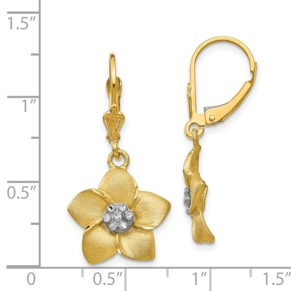 14K Yellow Gold and Rhodium Plumeria Earrings