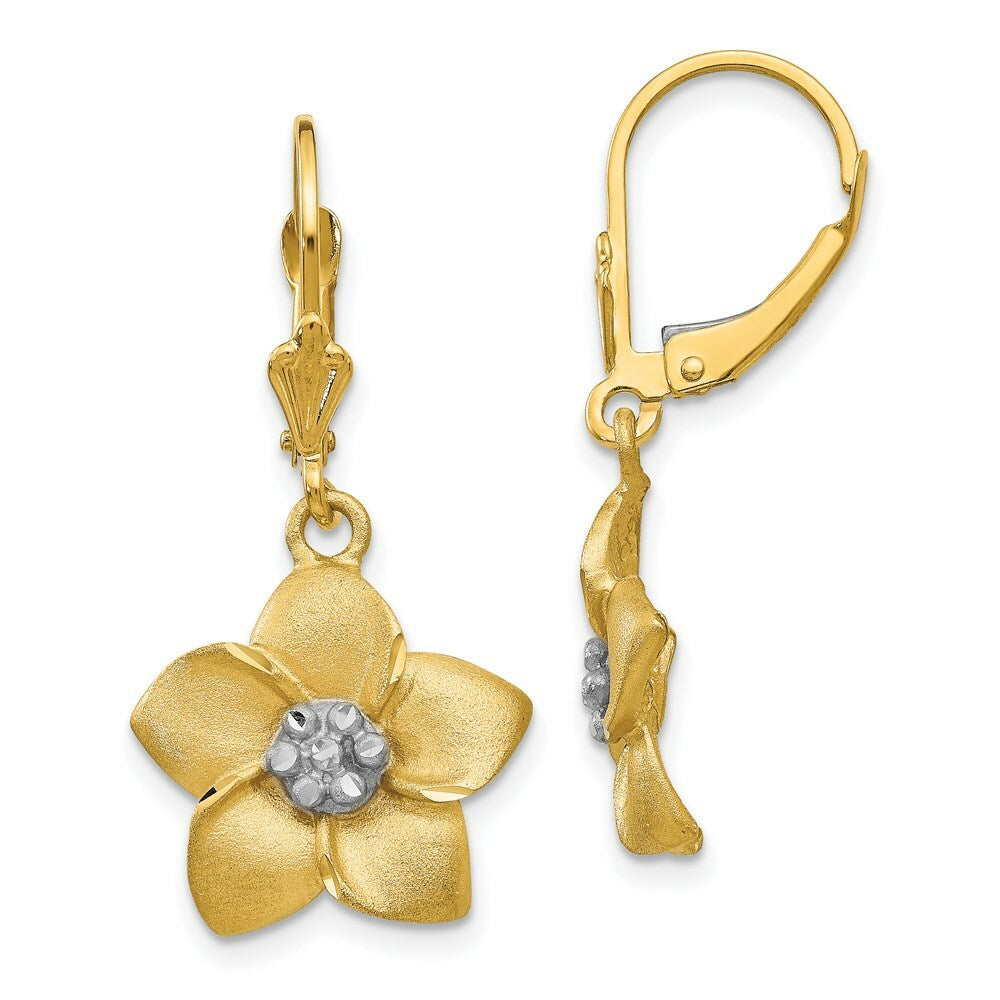 14K Yellow Gold and Rhodium Plumeria Earrings