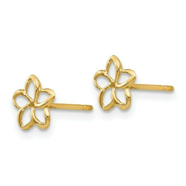 14K Yellow Gold Plumeria Post Earrings
