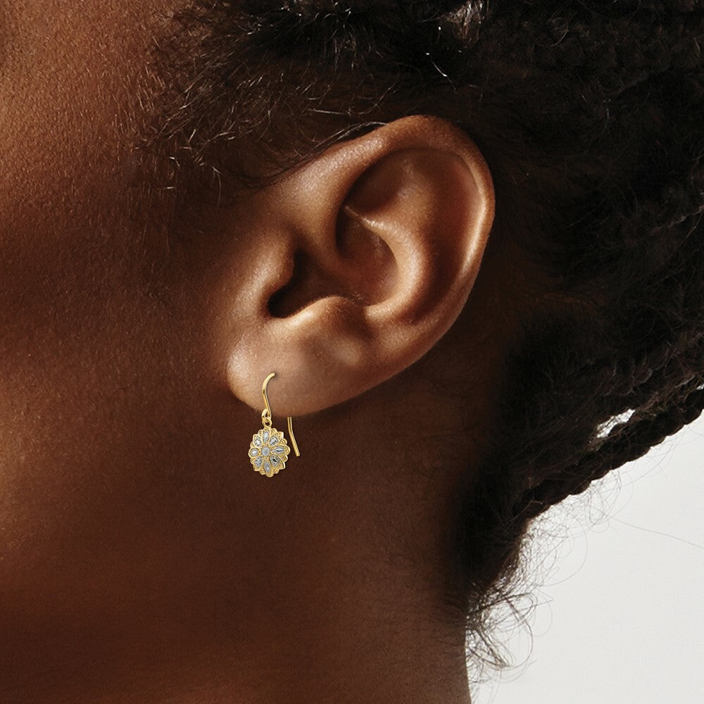 14K Yellow Gold & Rhodium Polished Fancy Dangle Earrings