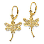 Load image into Gallery viewer, 14K Yellow Gold Dragonfly w/Filigree Wings Leverback Earrings
