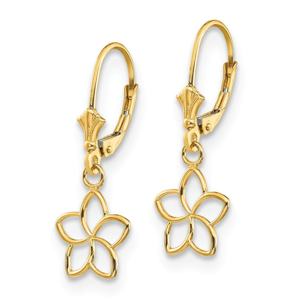 14K Yellow Gold Polished Cut Out Flower Lever Back Earrings
