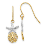 Load image into Gallery viewer, 14K Yellow Gold &amp; Rhodium StarFish w/Sand Dollar Shepherd Hook Earrings
