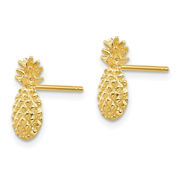14K Yellow Gold Polished & Textured Pineapple Post Earrings