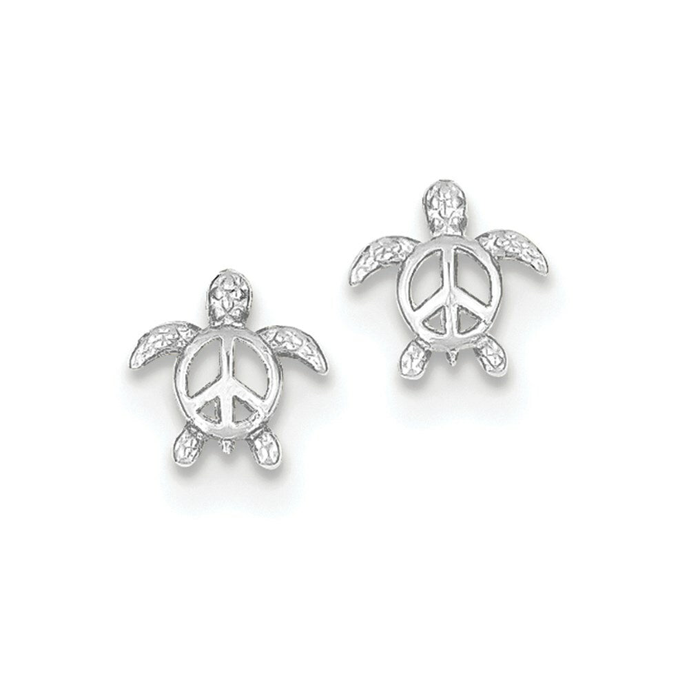 14k White Gold Peace Turtle Post Earrings