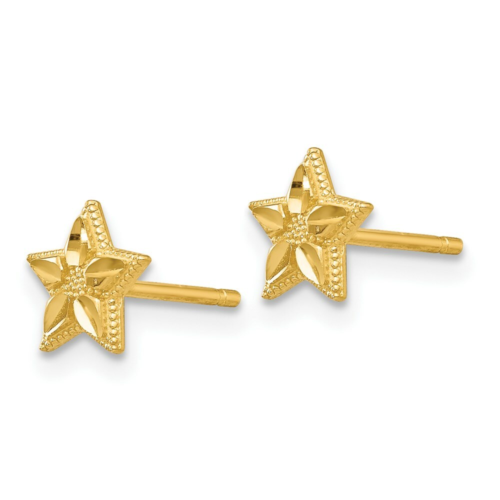 14K Yellow Gold Polished & Diamond-cut StarFish Post Earrings