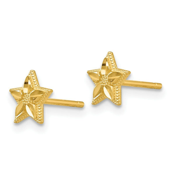 14K Yellow Gold Polished & Diamond-cut StarFish Post Earrings