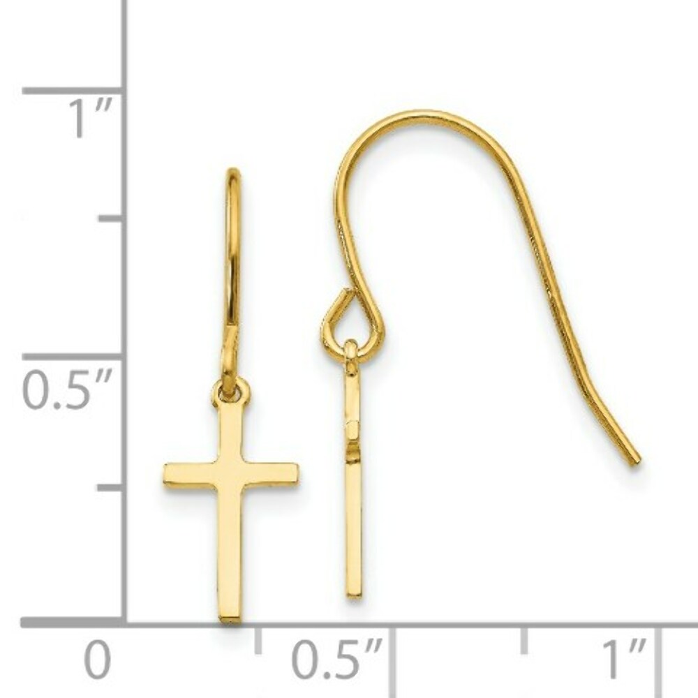 14K Yellow Gold Dangle Cross Shepherd Hook Earrings