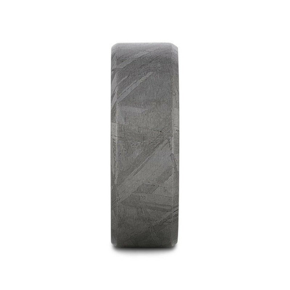 Mens Flat Black Titanium Meteorite and Beveled Edges Wedding Ring - 8mm Wide - Style name: DIEMOS
