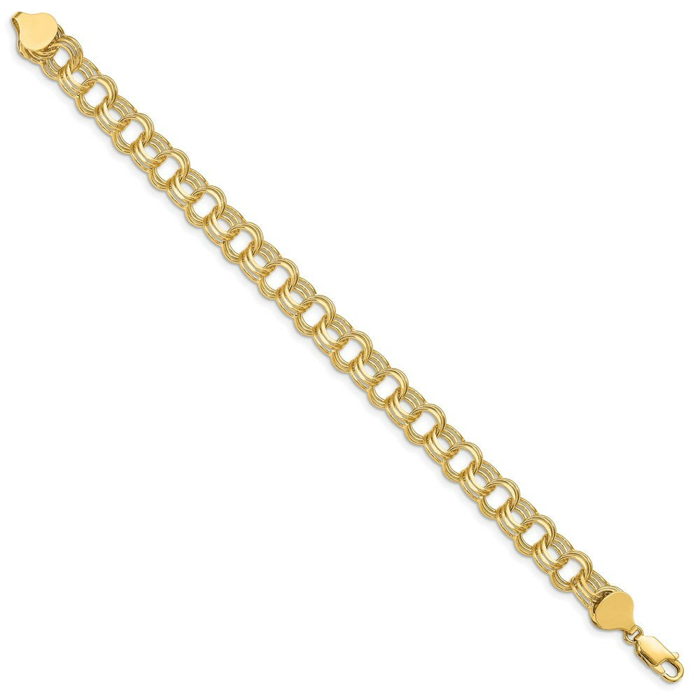 8" Length Bracelet 14K Yellow Gold Triple Link Charm Bracelet