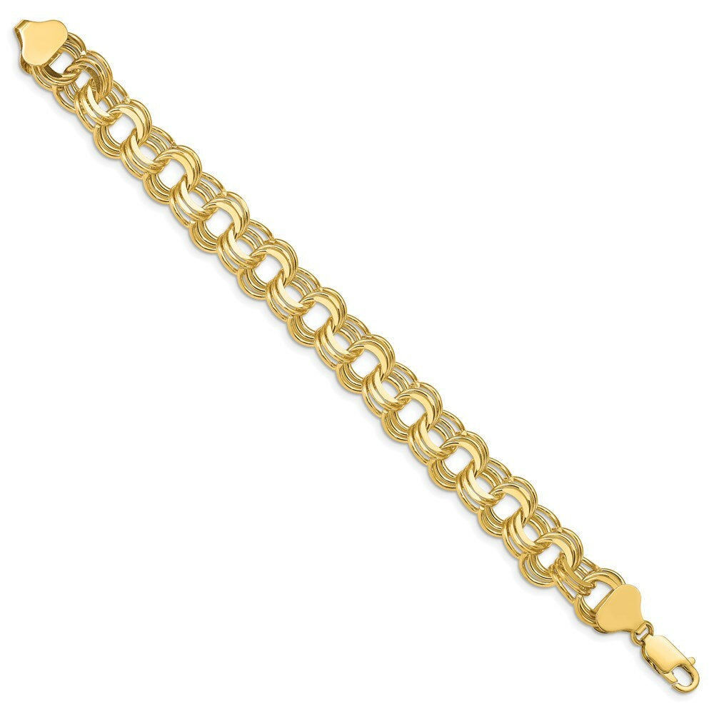 7" Length Bracelet 14K Yellow Gold Triple Link Charm Bracelet