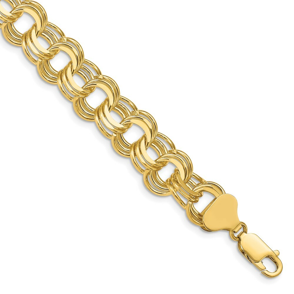7" Length Bracelet 14K Yellow Gold Triple Link Charm Bracelet