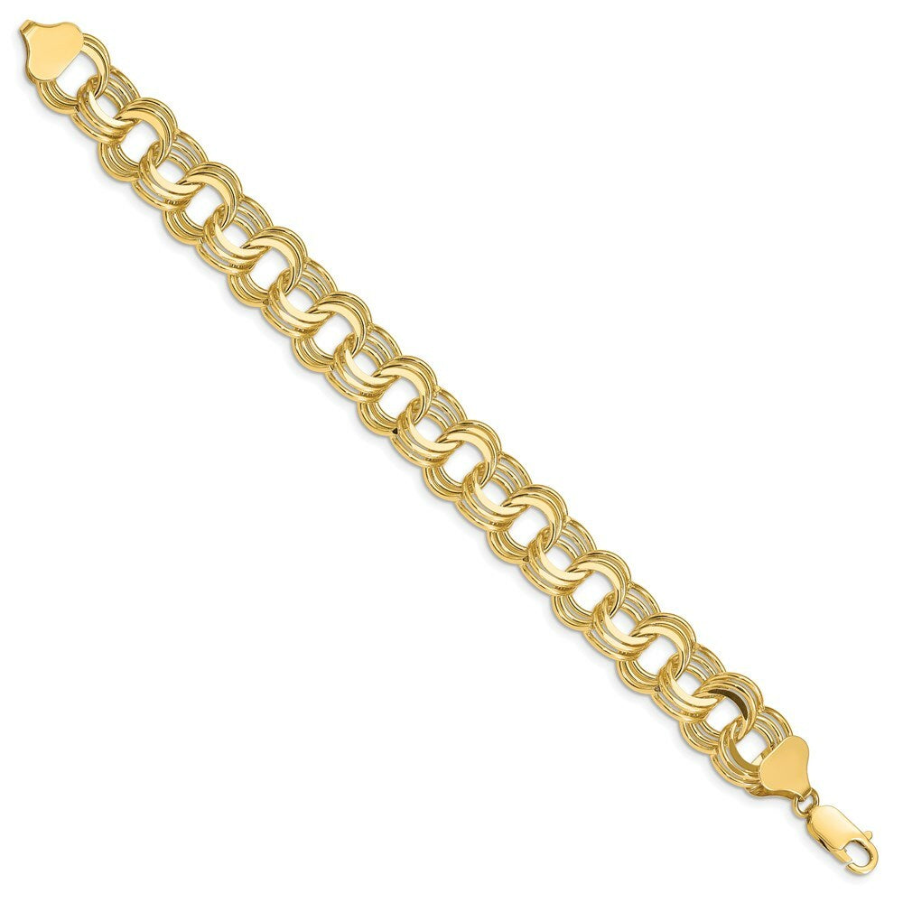 8" Length Bracelet 14K Yellow Gold Triple Link Charm Bracelet