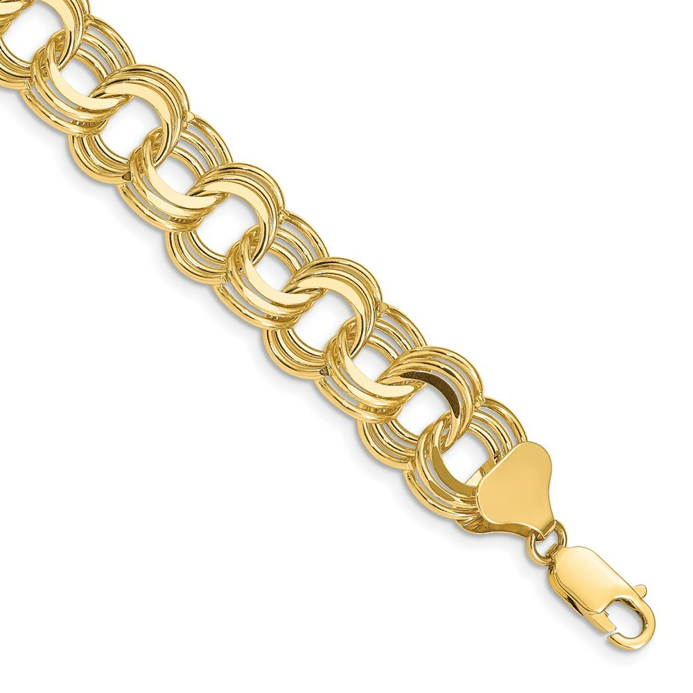 7" Length Bracelet 14K Yellow Gold Triple Link Charm Bracelet