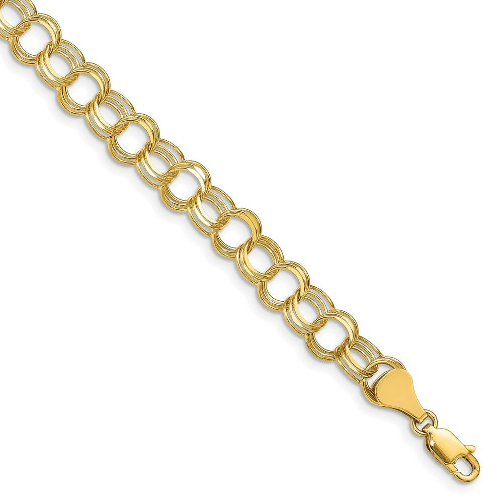 7" Length Bracelet 14K Yellow Gold Triple Link Charm Bracelet