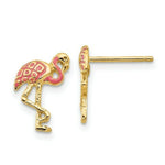 Load image into Gallery viewer, 14K Yellow Gold Pink Enameled Flamingo Post Earrings
