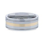 Load image into Gallery viewer, Mens 14k Gold Inlay with Grooved Edges Tungsten Polished Wedding Ring - 8mm Wide - Style name: LAZIO
