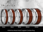 Load image into Gallery viewer, Mens Comfort Fit -Koa Wood Inlaid Tungsten Carbide Ring - Bevels - 4mm 6mm 8mm 10mm 12 Wide - Style name: KONA
