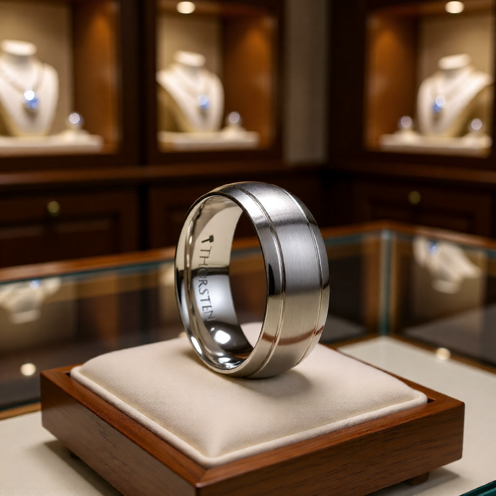 Mens Comfort Fit -Brushed Domed Tungsten Carbide Ring - Dual Grooves - 6mm 8mm Wide - Style name: MAGNUS - Lifetime Warranty