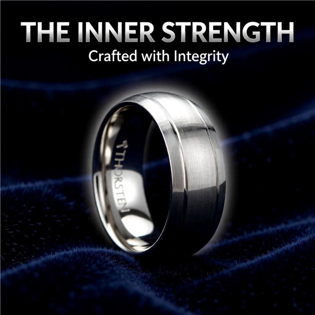 Mens Comfort Fit -Brushed Domed Tungsten Carbide Ring - Dual Grooves - 6mm 8mm Wide - Style name: MAGNUS - Lifetime Warranty