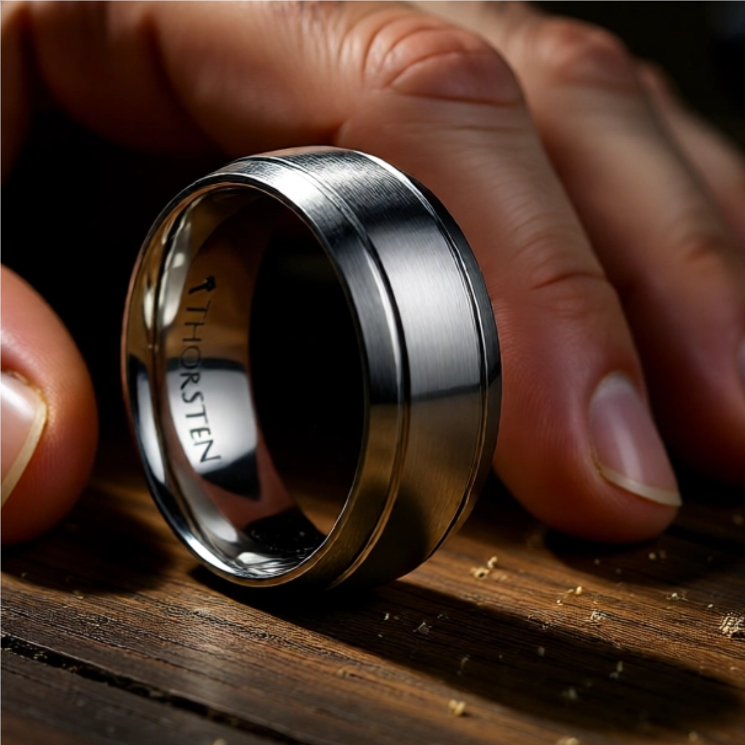Mens Comfort Fit -Brushed Domed Tungsten Carbide Ring - Dual Grooves - 6mm 8mm Wide - Style name: MAGNUS - Lifetime Warranty