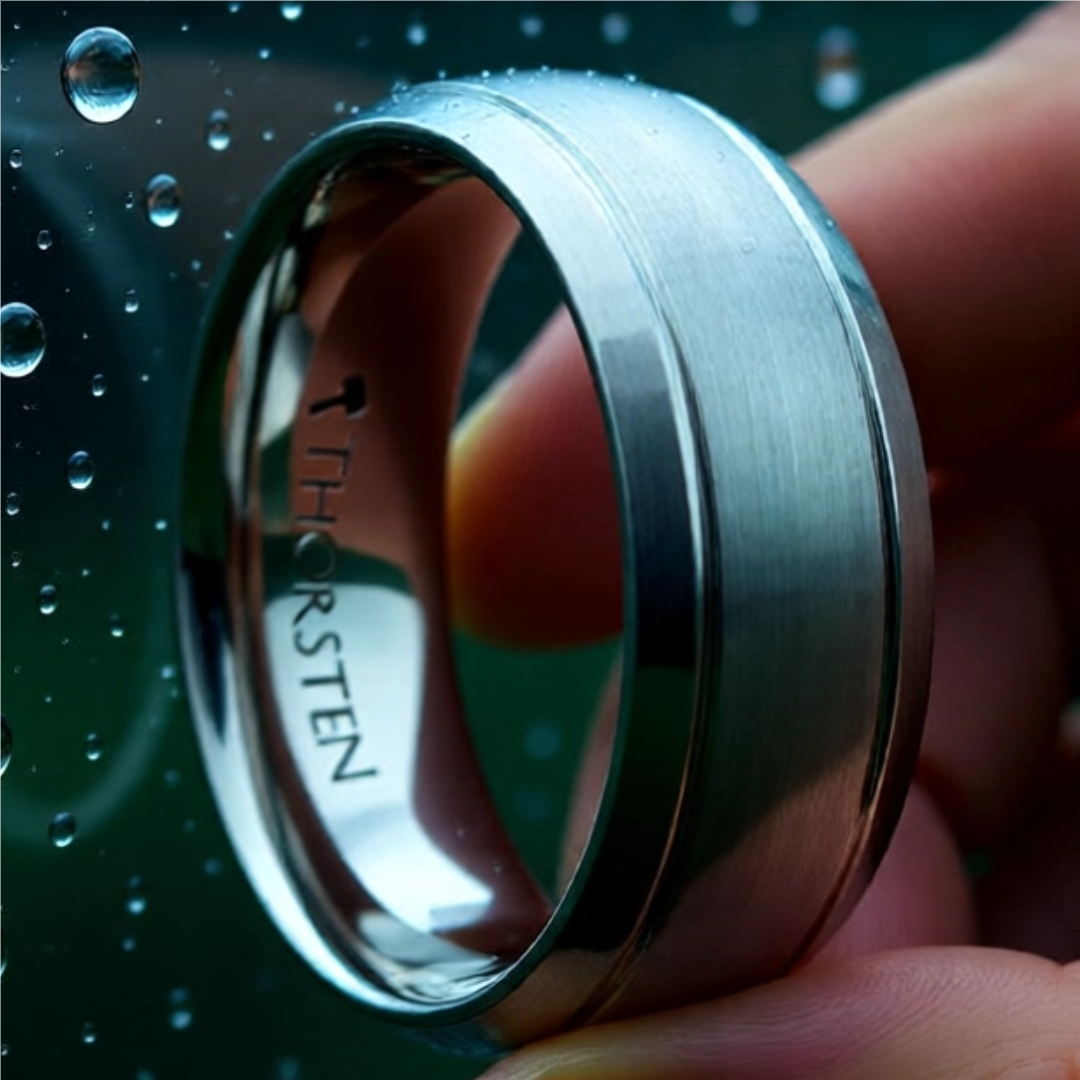 Mens Comfort Fit -Brushed Domed Tungsten Carbide Ring - Dual Grooves - 6mm 8mm Wide - Style name: MAGNUS - Lifetime Warranty