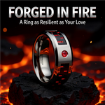 Load image into Gallery viewer, Comfort Fit Tungsten Carbide - Mens Wedding Band Ring - Black and Red Carbon Fiber Inlay - Bezel Set Lab Created Red Ruby - Beveled Edges - Style name: ADRIAN - 8mm wide
