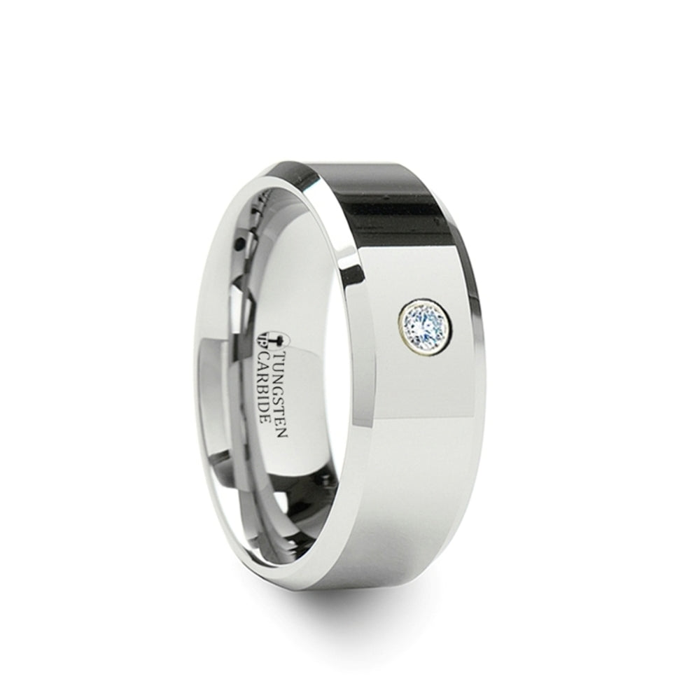 Mens Comfort Fit -Beveled Diamond Tungsten Carbide Wedding Ring - 8mm Wide - Style name: WATERFORD