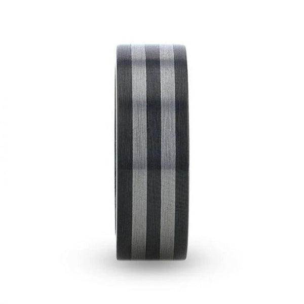 Mens Ceramic Tungsten Inlay Flat Brushed Edges Wedding Ring - 8mm Wide - Style name: BETA