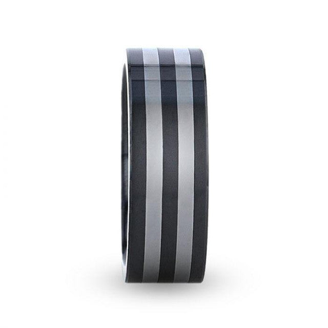 Mens Ceramic with Tungsten Inlay Flat Polished Edges Wedding Ring - 8mm Wide - Style name: DIPLO