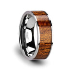 Load image into Gallery viewer, Mens Comfort Fit Flat Tungsten Carbide Wedding Band Ring - Exotic Mahogany Hard Wood Inlay - Polished Edges - 8mm Wide - Style name: BOLO - Lifetime Warranty
