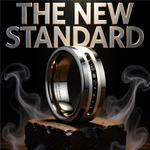 Load image into Gallery viewer, Mens Comfort Fit Flat Tungsten Wedding Band - Brushed Silver Inlay Center - 9 Channel Set Black Diamonds - 8mm Wide - Style name: BLACKSTONE -  Lifetime Warranty
