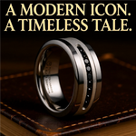 Load image into Gallery viewer, Mens Comfort Fit Flat Tungsten Wedding Band - Brushed Silver Inlay Center - 9 Channel Set Black Diamonds - 8mm Wide - Style name: BLACKSTONE -  Lifetime Warranty
