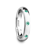 Load image into Gallery viewer, Mens Comfort Fit -Polished &amp; Domed Tungsten Carbide Wedding Ring - 3 Green Emeralds Setting - 4mm Wide - Style name: CHLOE

