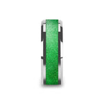 Load image into Gallery viewer, Mens Comfort Fit -Tungsten Carbide Bevel Edged Wedding Ring - Sparkling Green Inlay - 8mm Wide - Style name: LAWRENCE - Lifetime Warranty
