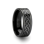 Load image into Gallery viewer, Mens Comfort Fit -Black Tungsten Carbide Wedding Ring - Celtic Pattern - 8mm Wide - Style name: KILMORE
