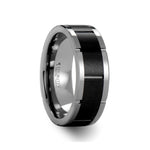 Load image into Gallery viewer, Mens Comfort Fit -Watch Band Style Tungsten Carbide Ring - Black Ceramic Inlay - 10mm Wide - Style name: KONSTANTINE - Lifetime Warranty
