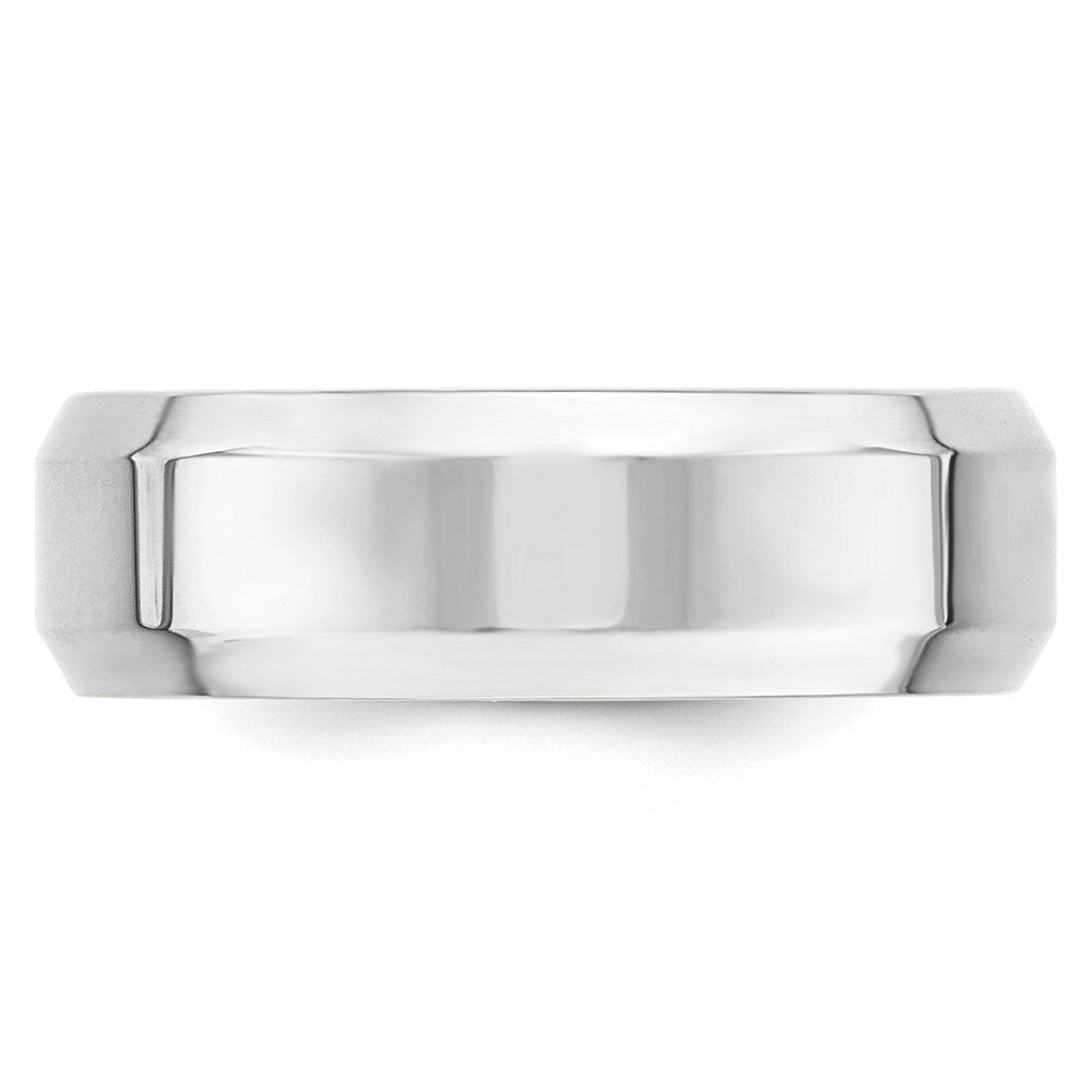 10K White Gold 7mm Bevel Edge Comfort Fit Wedding Band Ring