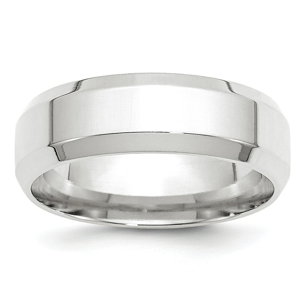 10K White Gold 7mm Bevel Edge Comfort Fit Wedding Band Ring