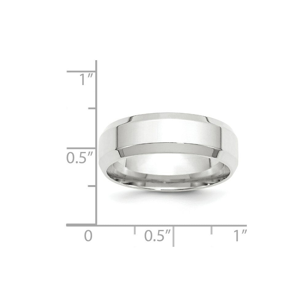 10K White Gold 7mm Bevel Edge Comfort Fit Wedding Band Ring