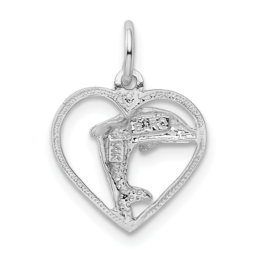 14K White Gold Dolphin in Heart Charm Pendant