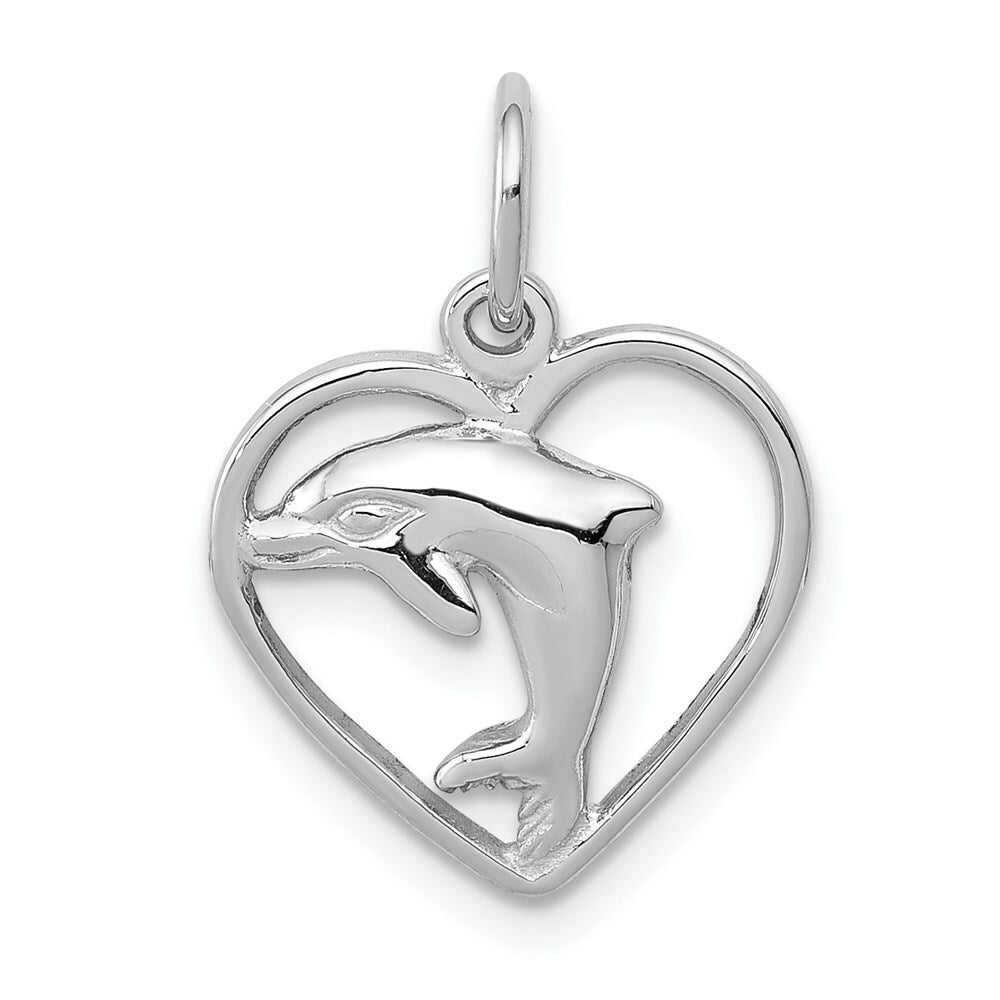 14K White Gold Dolphin in Heart Charm Pendant