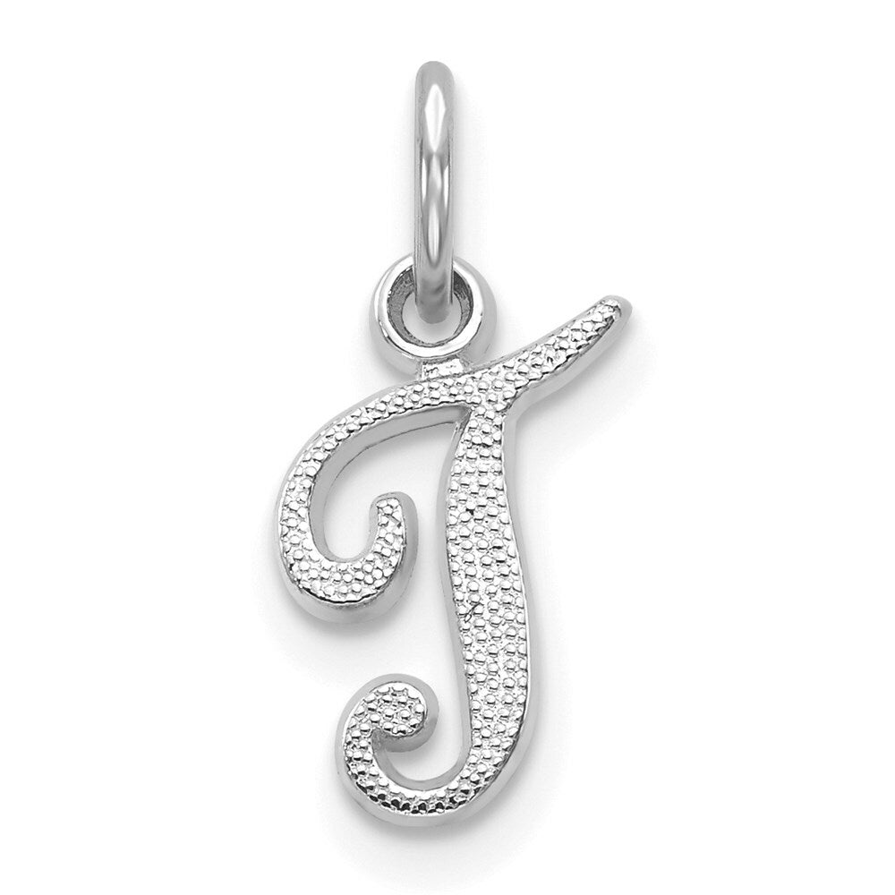 14K White Gold Initial Letter T Charm Pendant