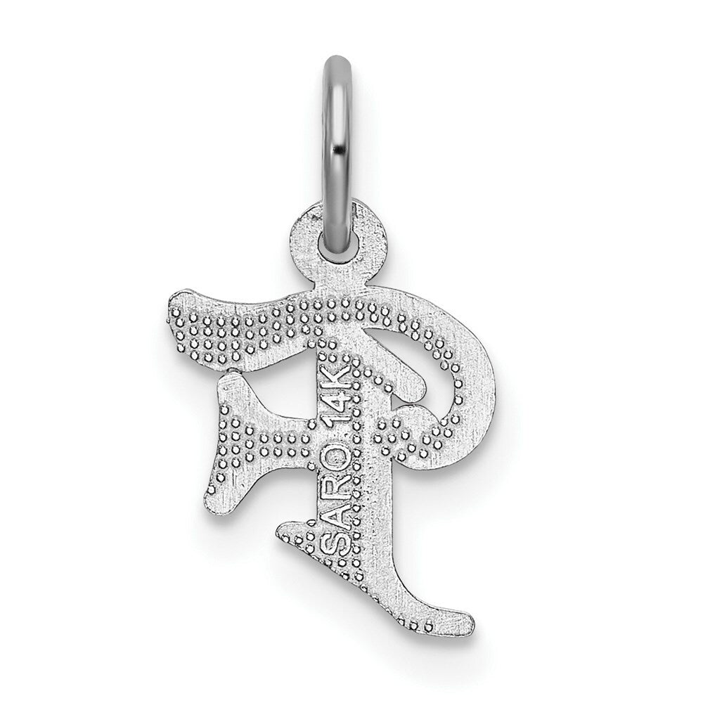 14K White Gold Diamond-cut Initial Letter F Charm Pendant