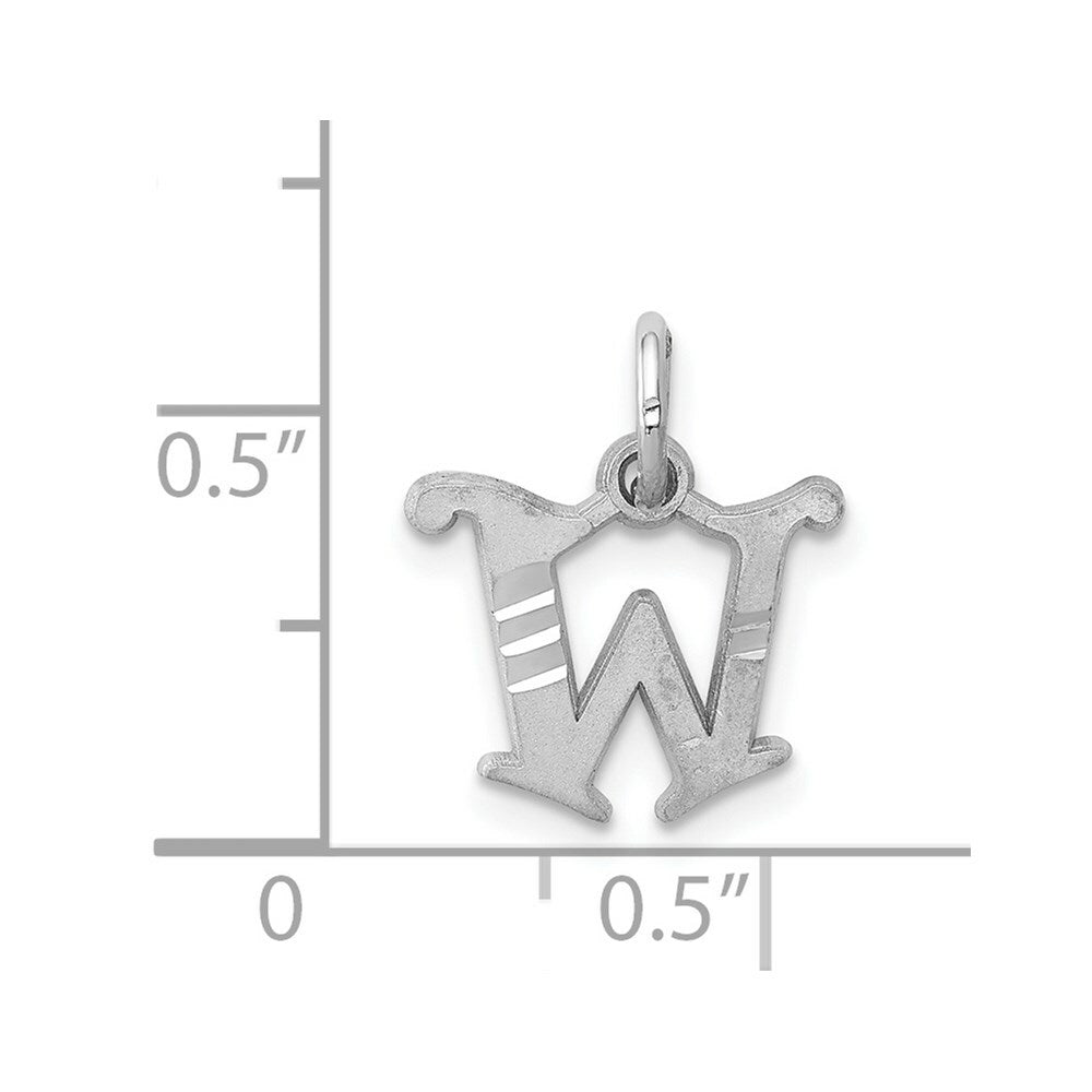 14K White Gold Diamond-cut Initial Letter W Charm Pendant